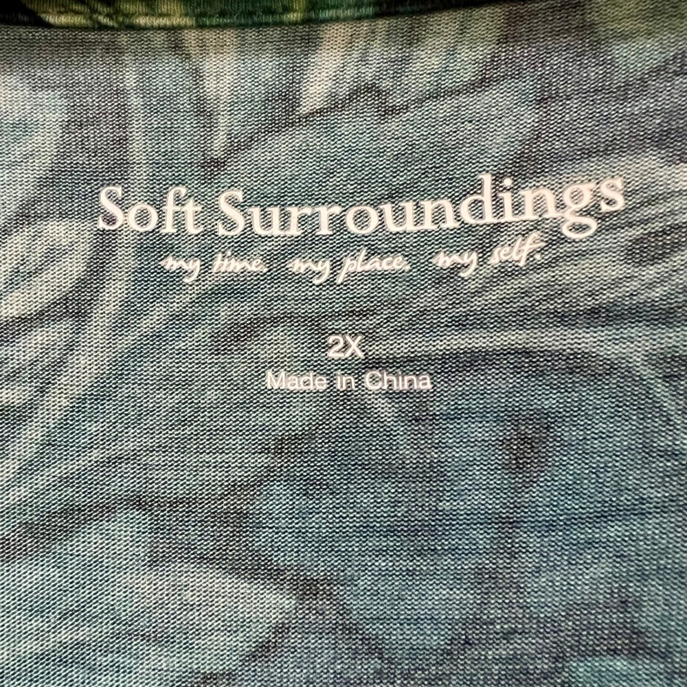 Soft Surroundings Teal Green Botanical Leaf Print Maxi Dress Plus Size 2X - Picture 6 of 7